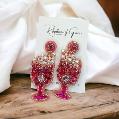 Beaded Wine Earrings - Red Wine, White Wine, Wine Glass, Vino Earrings, Wine Jewelry, Bride, Wine Accessories