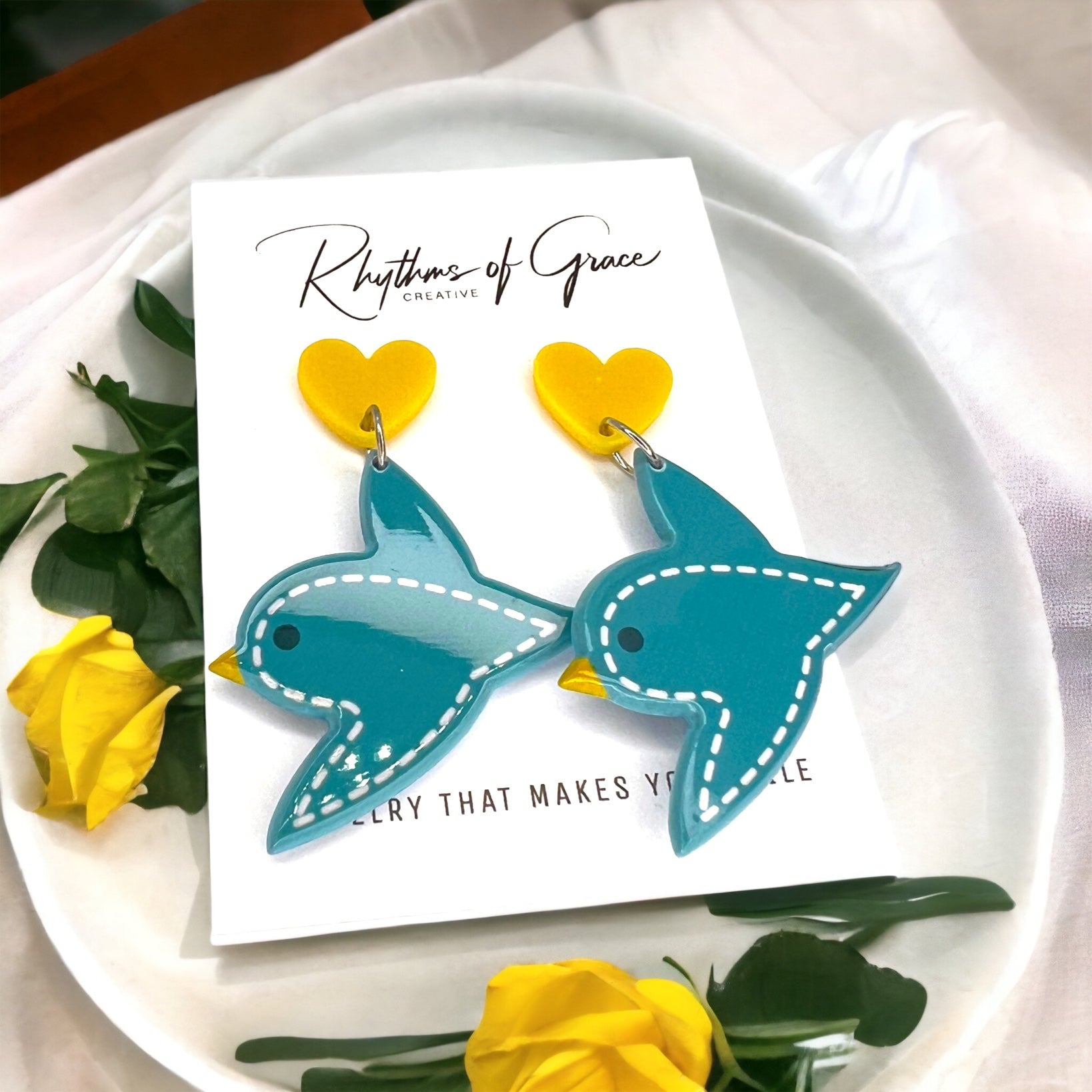 Blue Bird Earrings - Bluebird Earrings, Handmade Earrings, Bird Earring, Handmade Jewelry, Bird Jewelry, Bluebird Accessories - Rhythms of Grace Creative