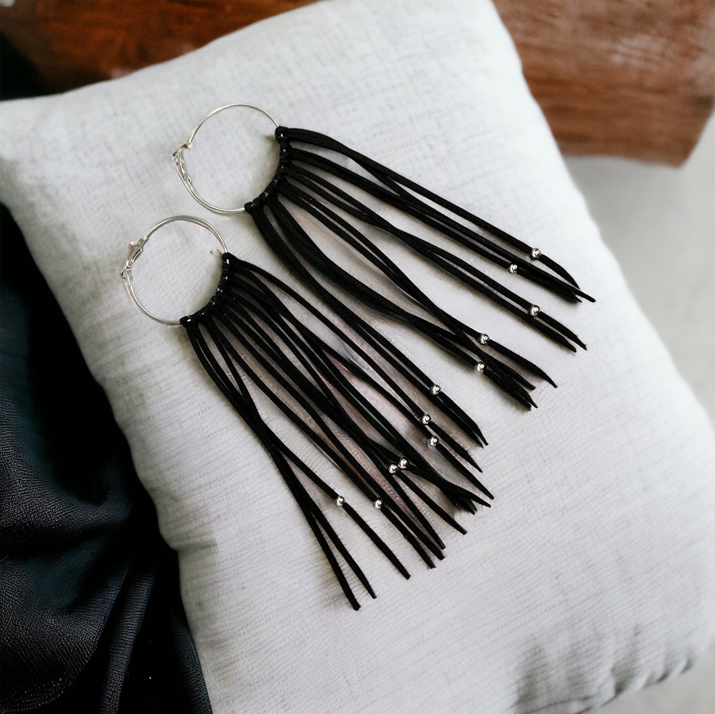Black Fringe Earrings - Boho Chic, Western Style, Black Leather, Fringe Accessories, Boho Earrings - Rhythms of Grace Creative