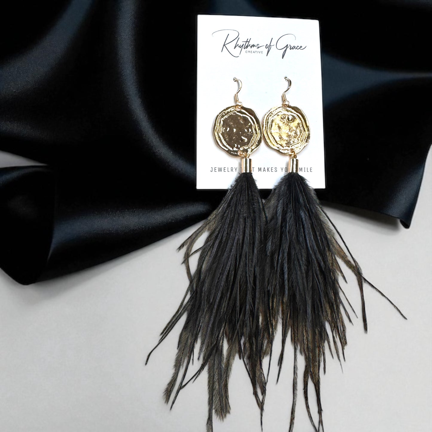 Boho Glam Vibes: Black Feather & Gold Charm Dangle Earrings – Lightweight, Bold & Beautiful!