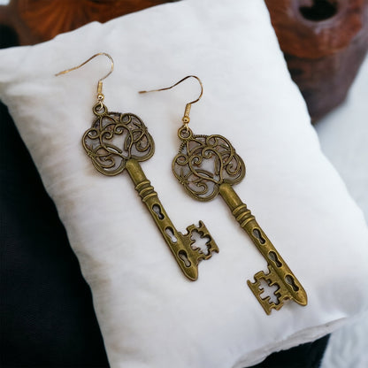 Antique Key Earrings - Lock Earrings, Handmade Earrings, Key Earrings, Motivational Gift