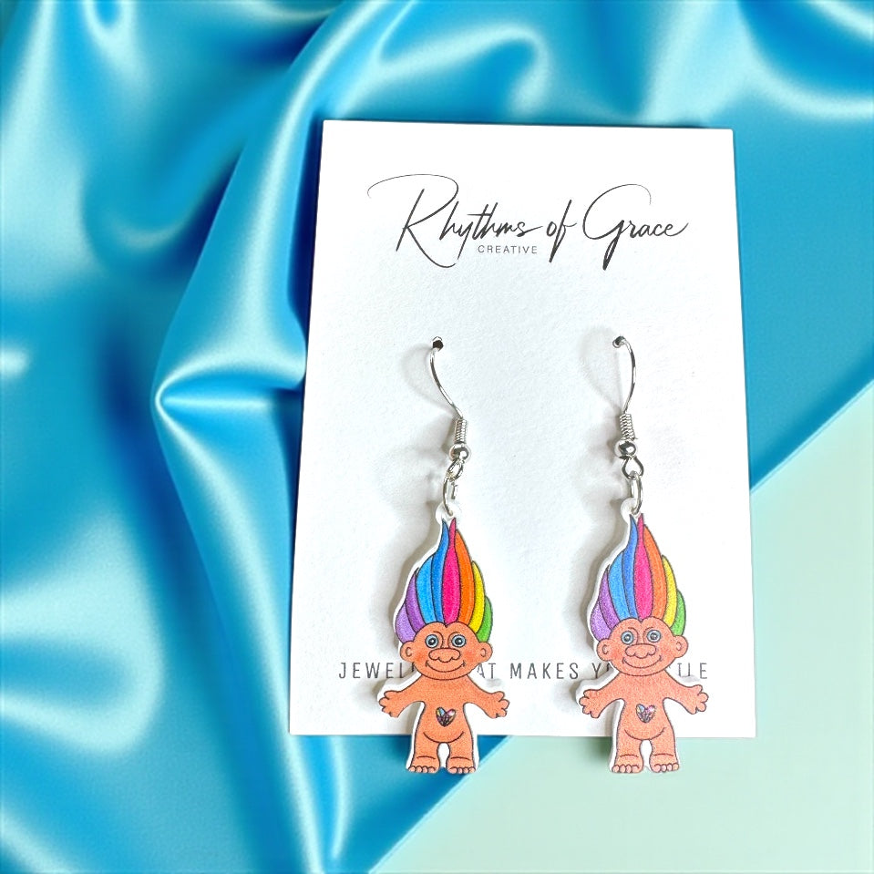 Troll Doll Earrings - A Whimsical Blast from the Past! 🌈 - Rhythms of Grace Creative