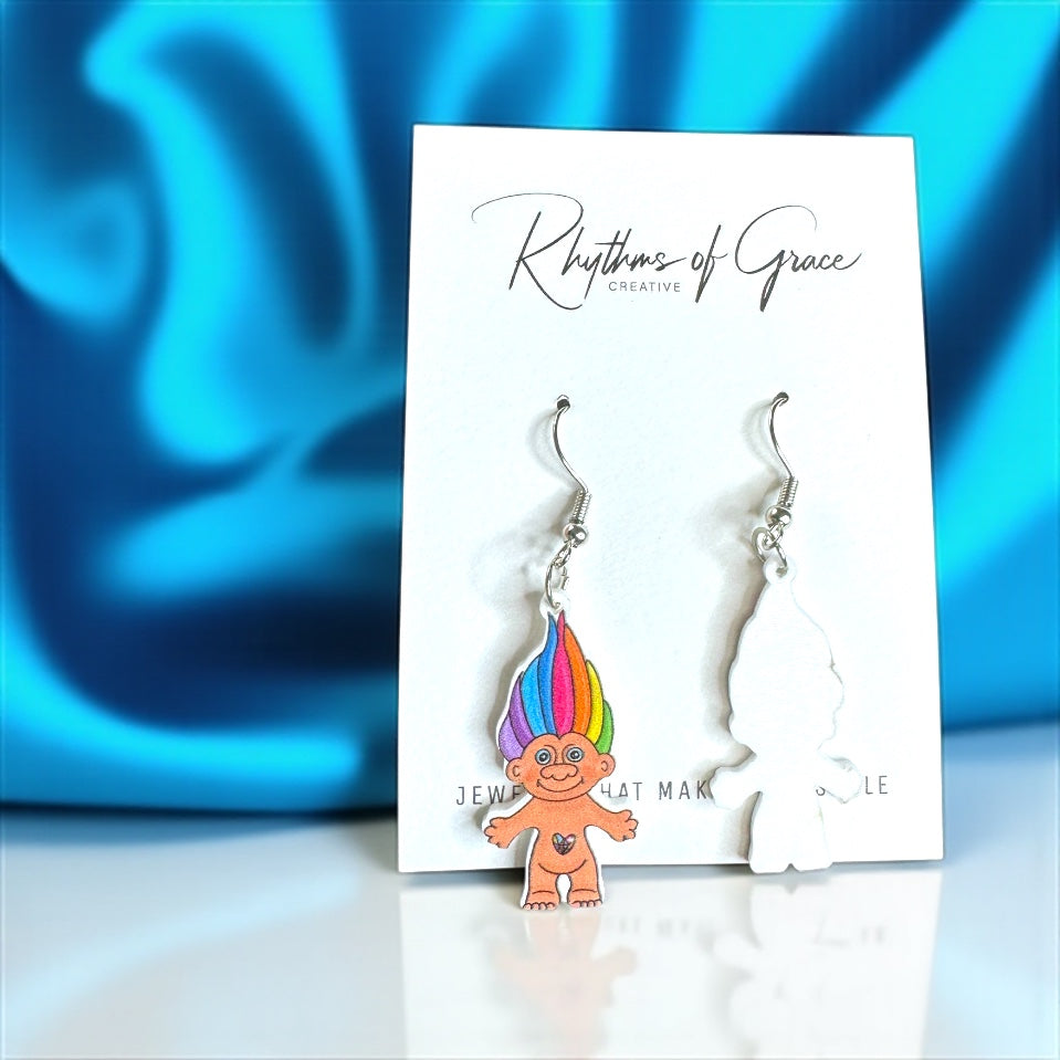 Troll Doll Earrings - A Whimsical Blast from the Past! 🌈 - Rhythms of Grace Creative