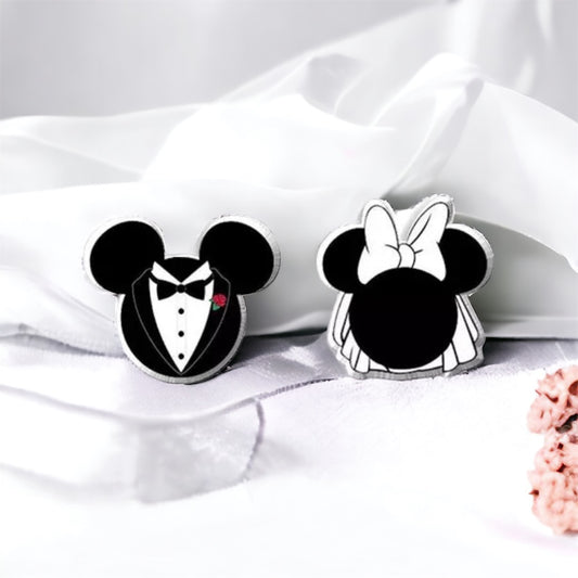 Wedding Mouse Ear Studs - Honeymoon, Engagement, Handmade Earrings, Newlywed Mouse Ears, Wedding Studs, Bridal Shower, Bride Earrings