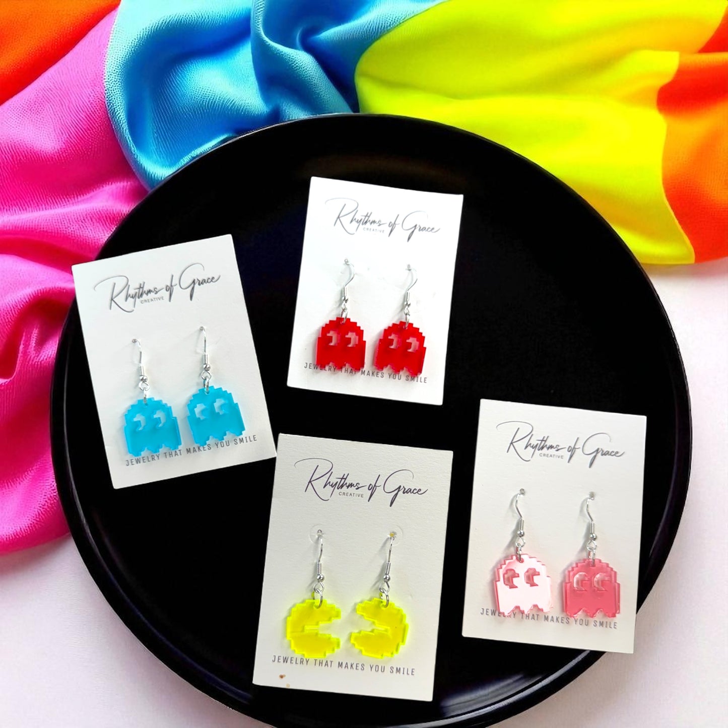 PAC-MAN Party Earrings Set - Embrace 80's Retro with Handmade Dangle Fun! - Rhythms of Grace Creative