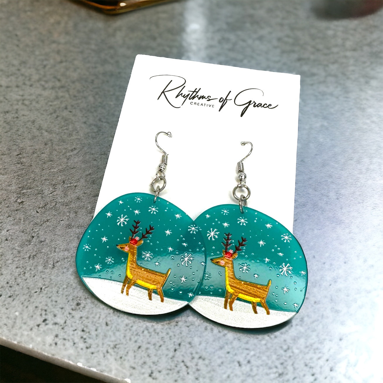 Prance into the Holidays: Blue Reindeer Dangle Earrings! 🎄