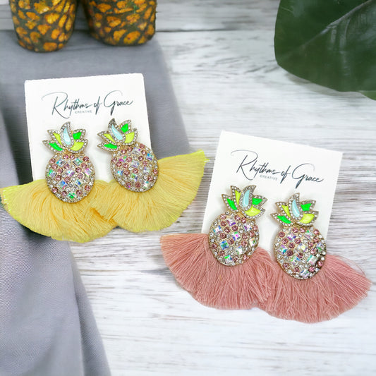 Pineapple Earrings - Pineapple Tassel, Pineapple Jewelry, Pineapple Accessories, Fruit Earrings, Handmade Earrings, Stud Earrings