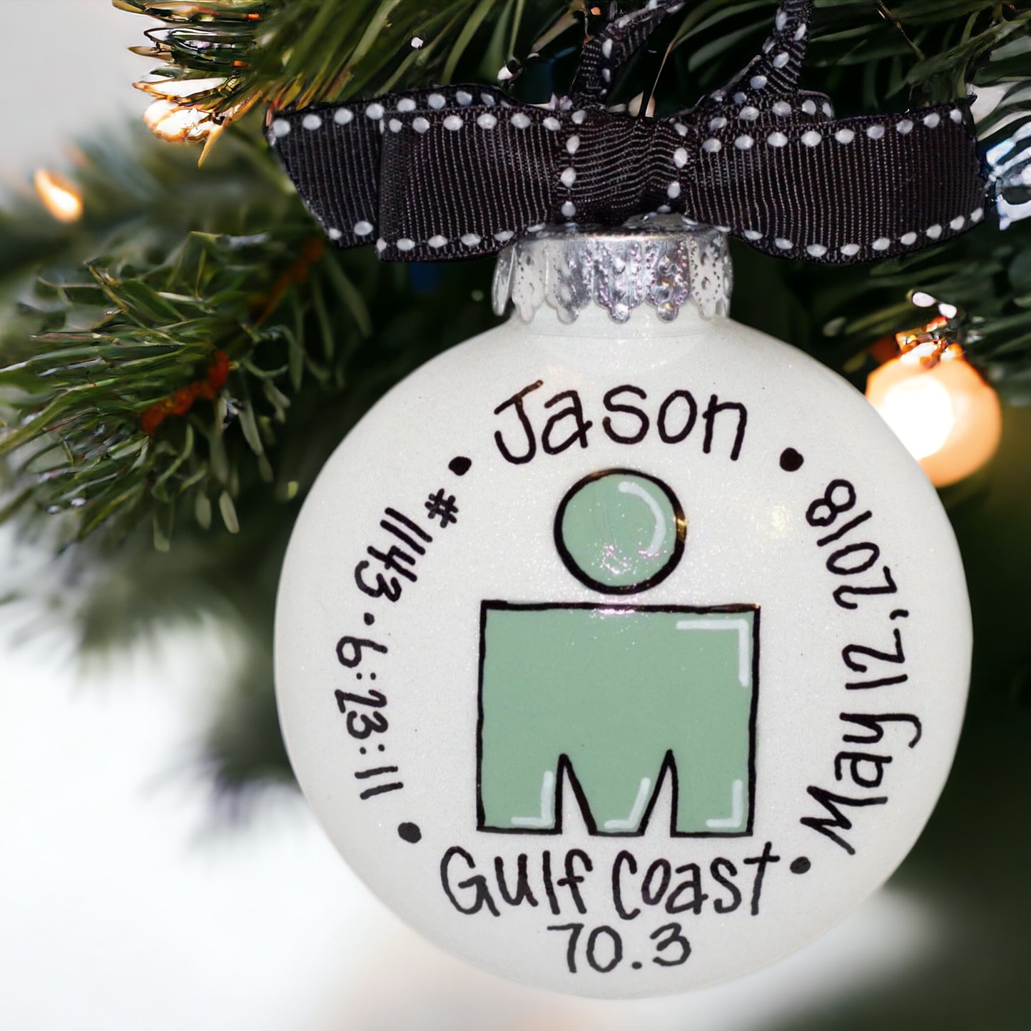 Custom Hand-Painted Triathlon Ornament - Personalized Runner Holiday Decoration