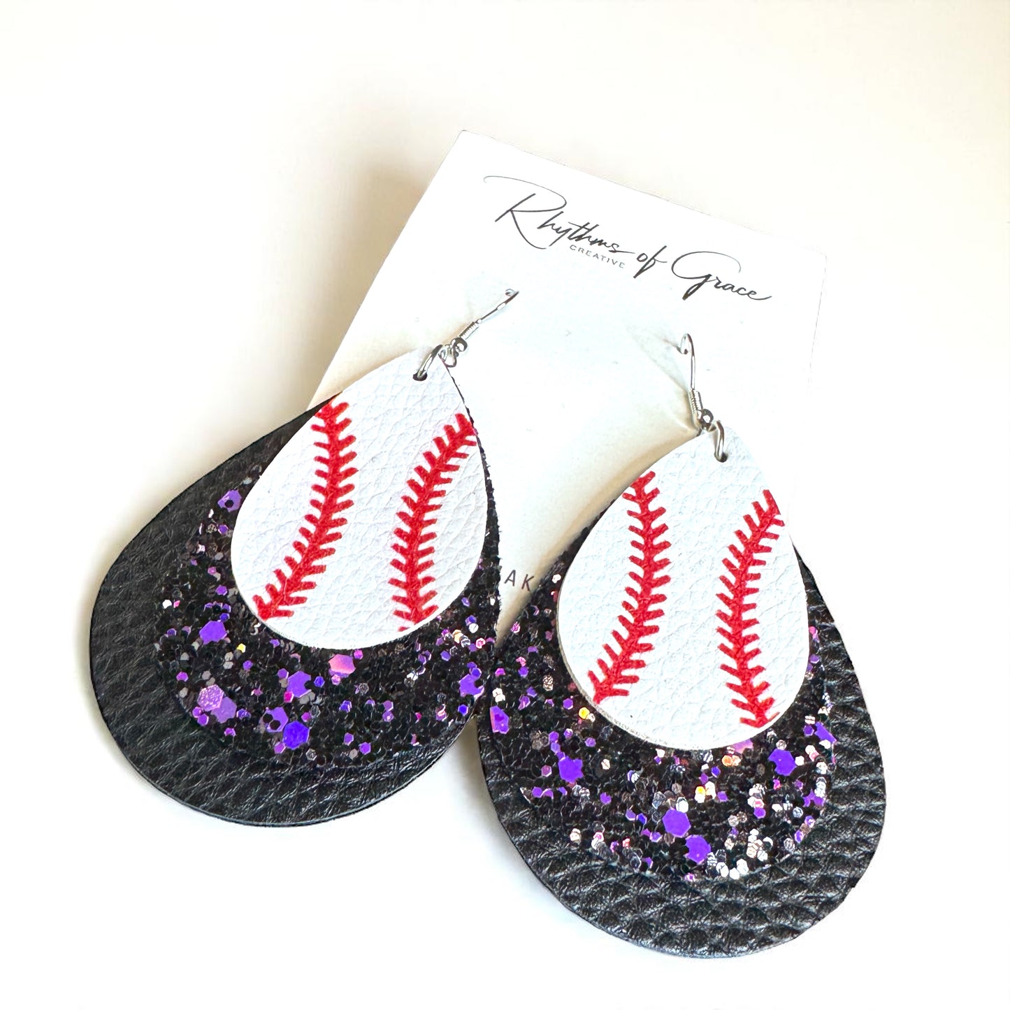Sparkle on the Field: Triple-Layered Baseball Glitter Dangle Earrings!