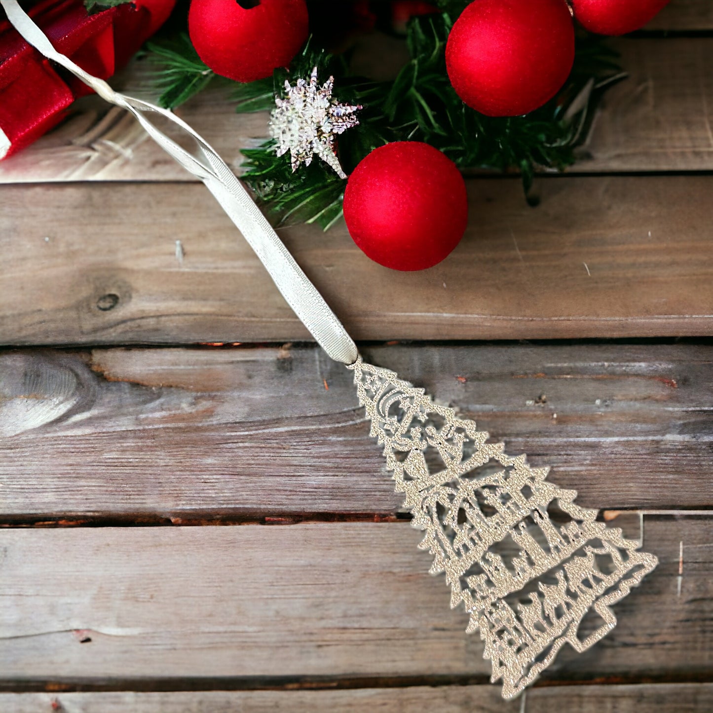 Illuminate Christmas Spirit: Handmade Laser Cut Jesus Story Tree Ornament! Sparkly Glitter Gold Holiday Gift