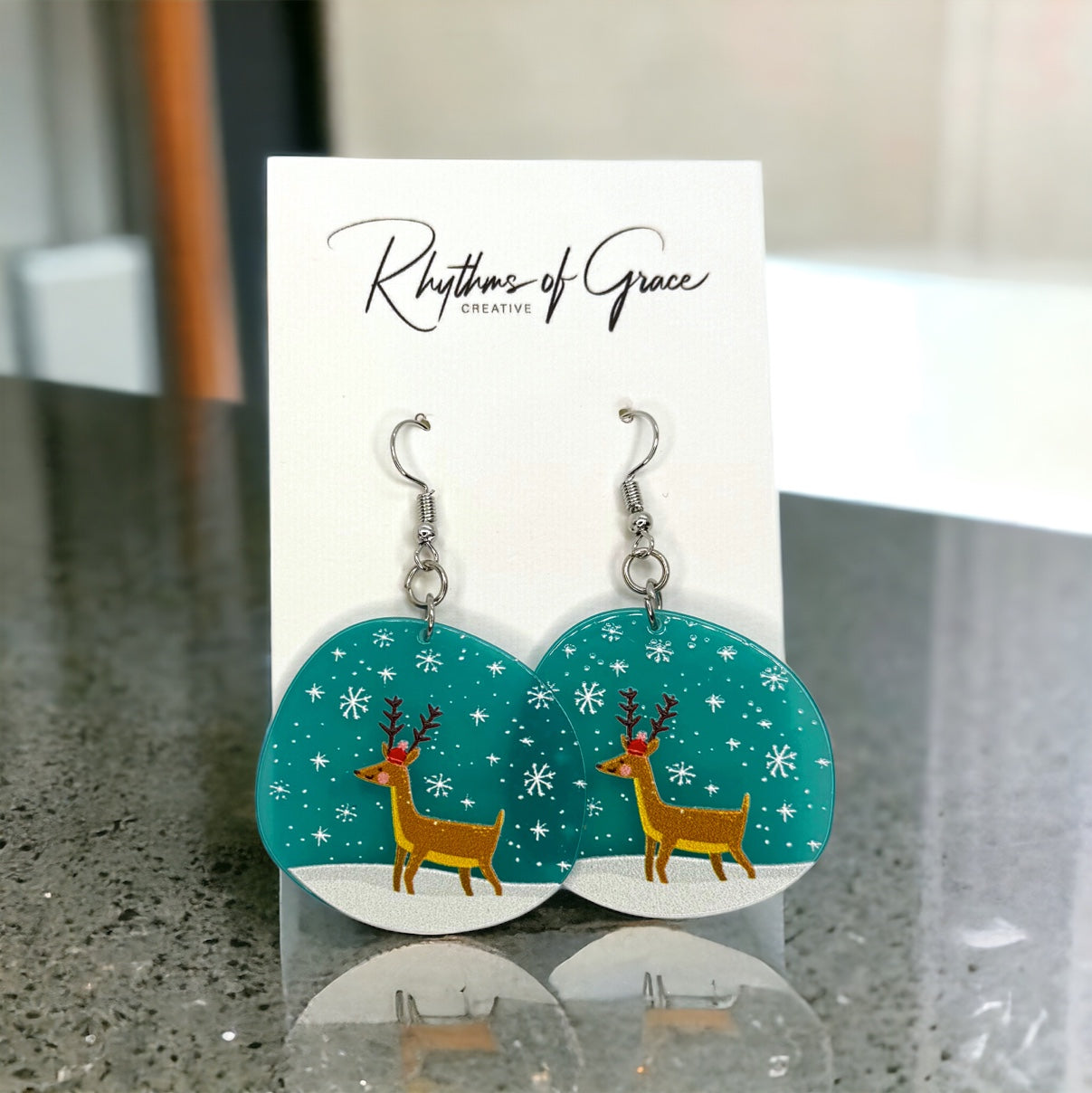 Prance into the Holidays: Blue Reindeer Dangle Earrings! 🎄