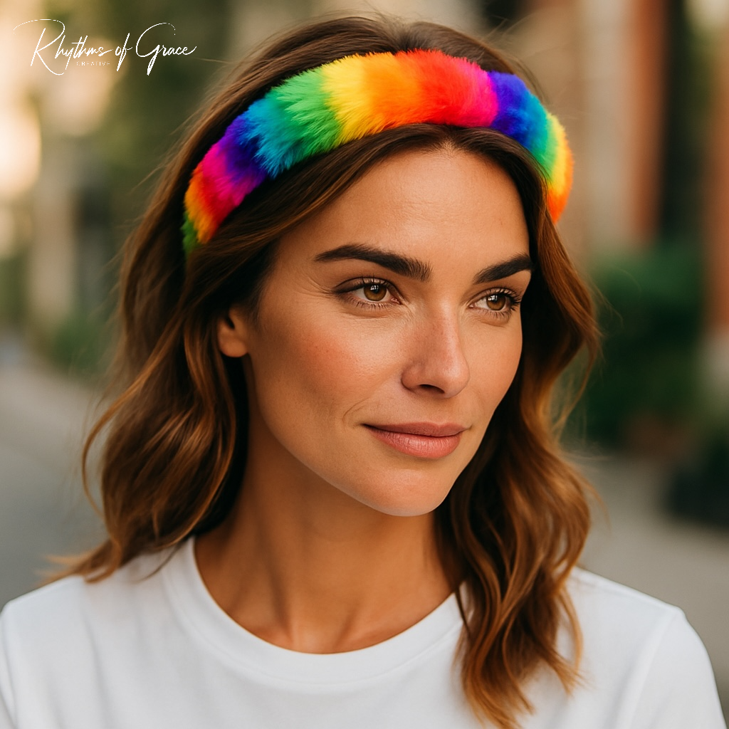 Fuzzy Rainbow Delight Headband - Add Whimsy to Your Wardrobe! - Rhythms of Grace Creative