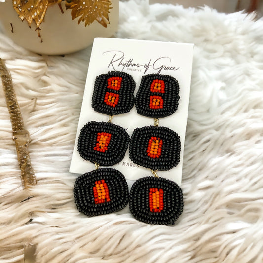 Beaded BOO Earrings - Halloween Jewelry, Halloween Studs, Halloween Accessories, Trick or Treat, Beaded Earrings, Beaded Halloween - Rhythms of Grace Creative