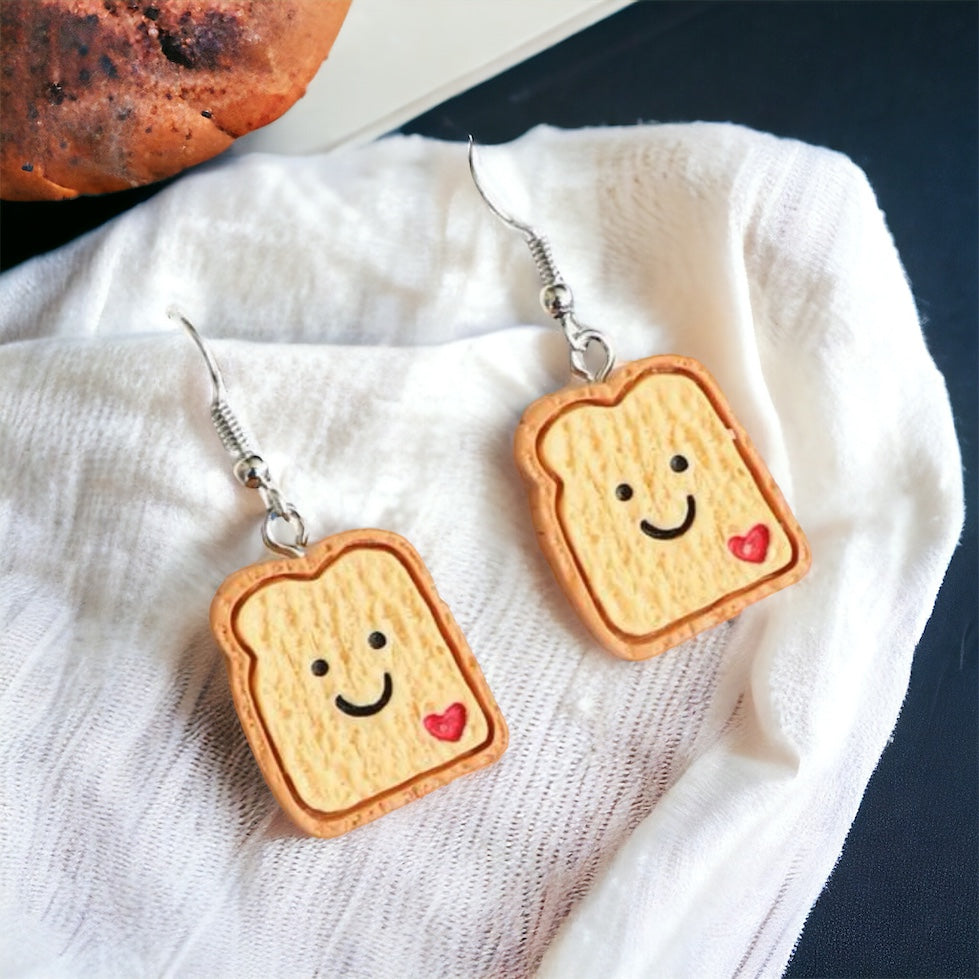 Cartoon Toast Dangle Earrings - Whimsical Food Jewelry for Quirky Fashion