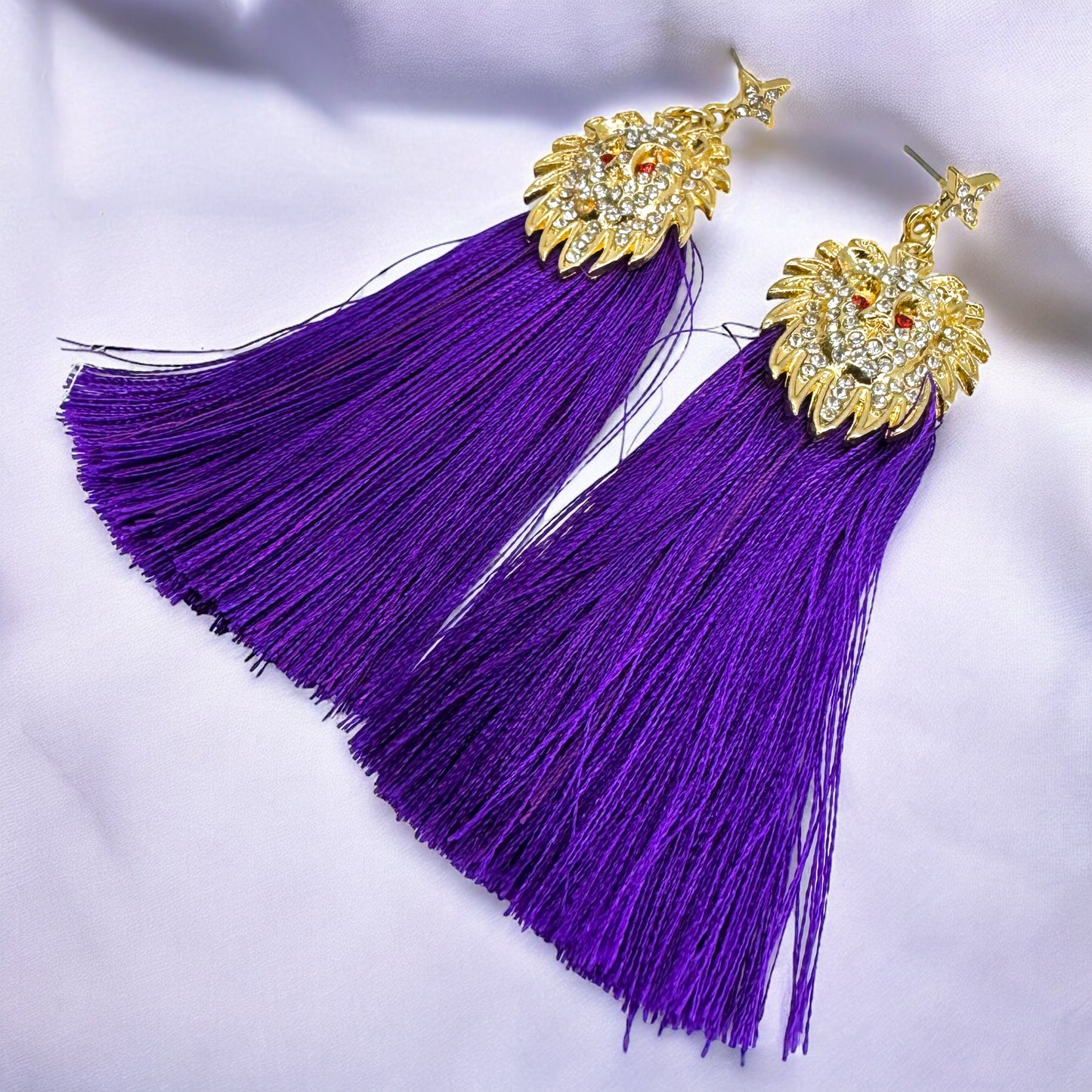 Rhinestone Lion Tassel Dangle Earrings - Available in Three Colors!