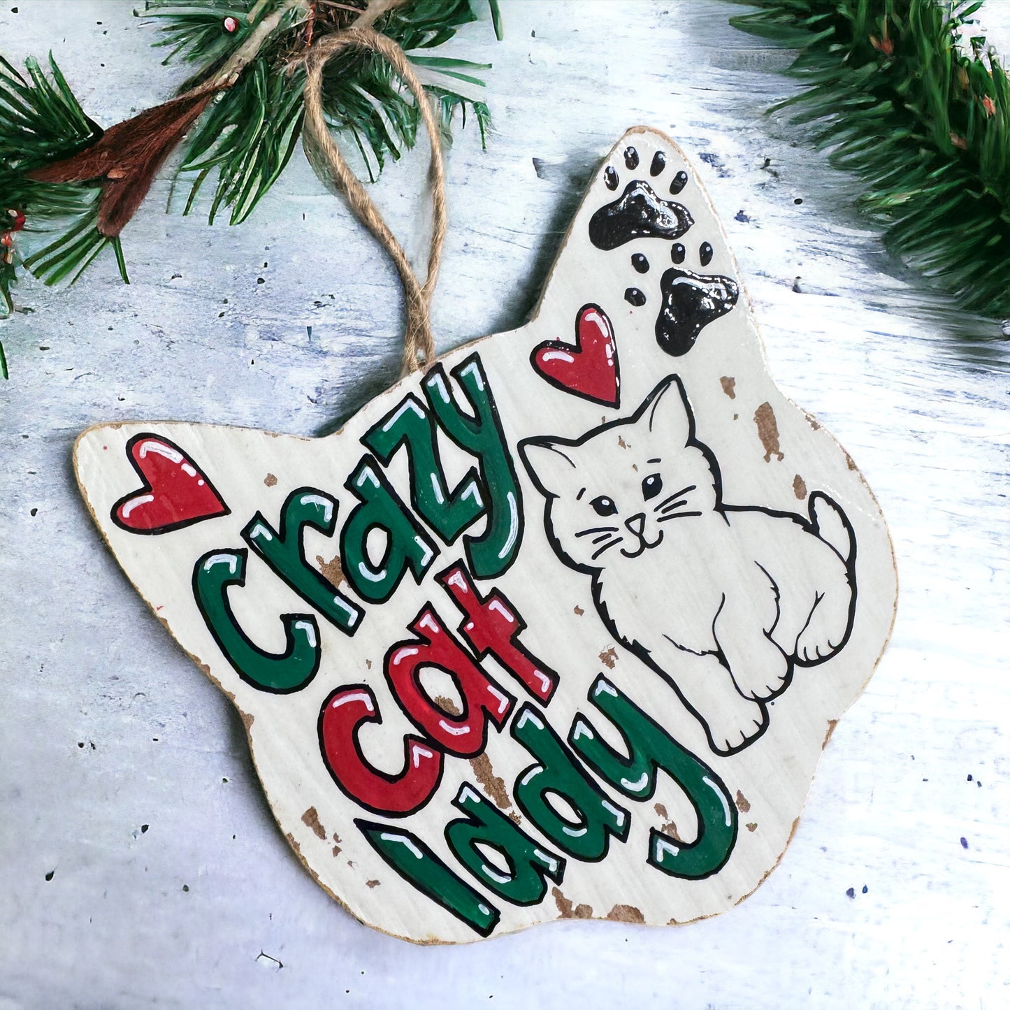 Pawsitively Purr-fect Handprinted Crazy Cat Lady Ornament