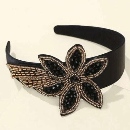 Beaded Black and Gold Headband - Handmade Headpiece, New Orleans Headband, Holiday Headpiece, Beaded Headband