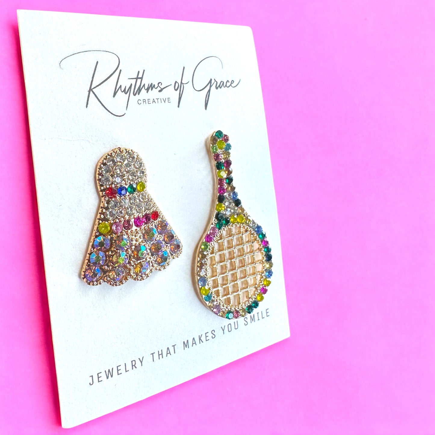 Serve Up Style: Dazzling Multicolor Rhinestone Badminton Drop Earrings!