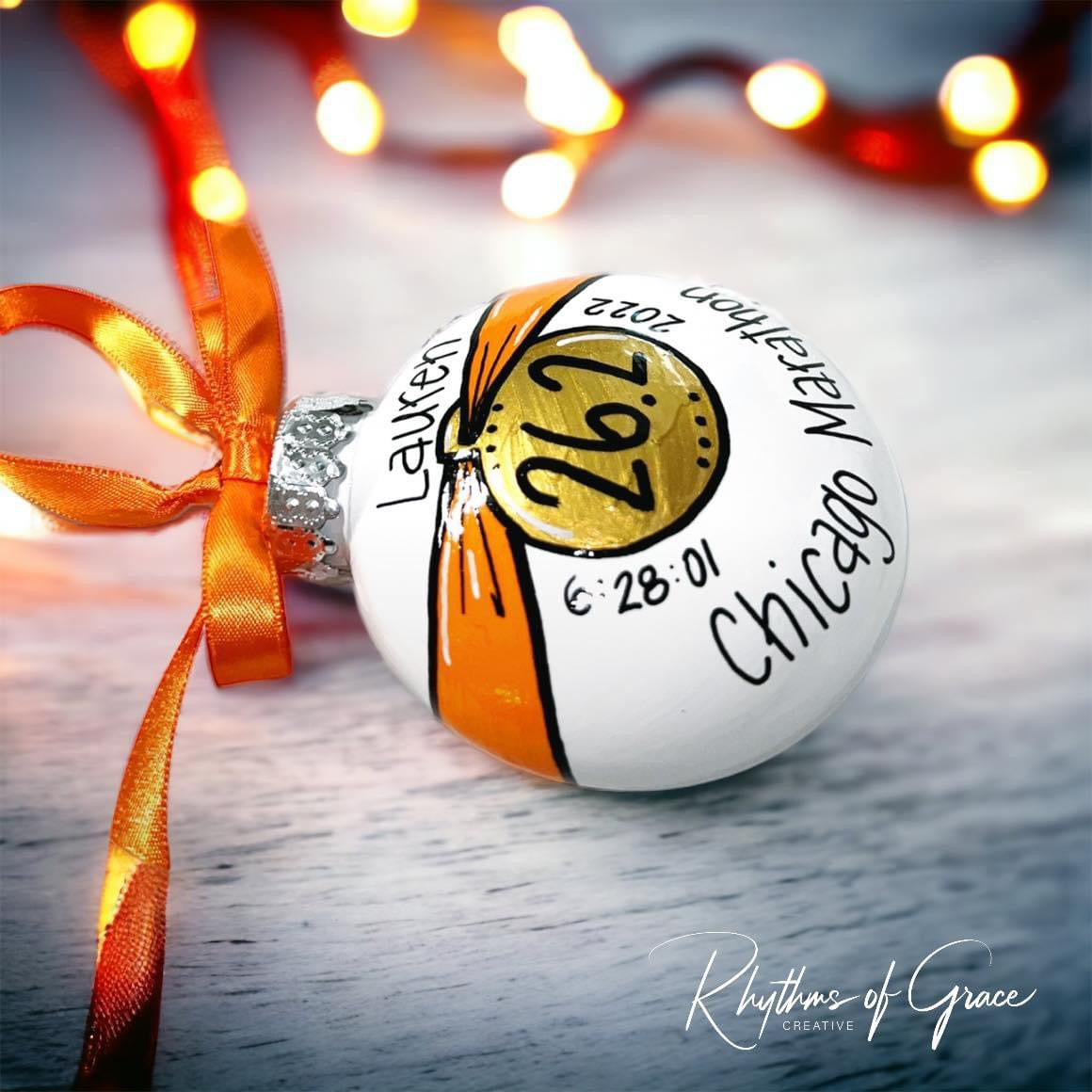 Custom Race Ornament - Marathon Ornament, Triathlon Ornament, Christmas Ornament, Holiday Ornament, Runner Ornament, Running Club, 5K, Race - Rhythms of Grace Creative