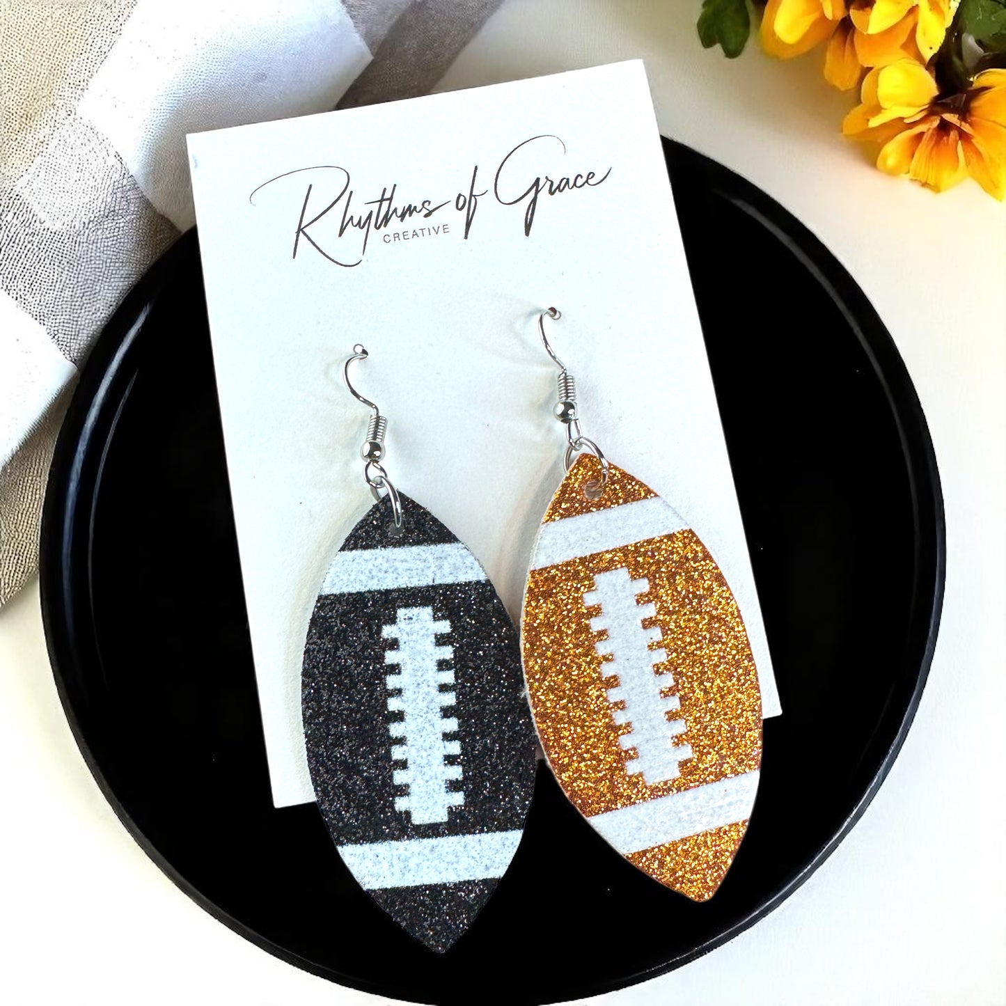 Score Big with Sparkle! Glitter Football Dangle Earrings 🏈