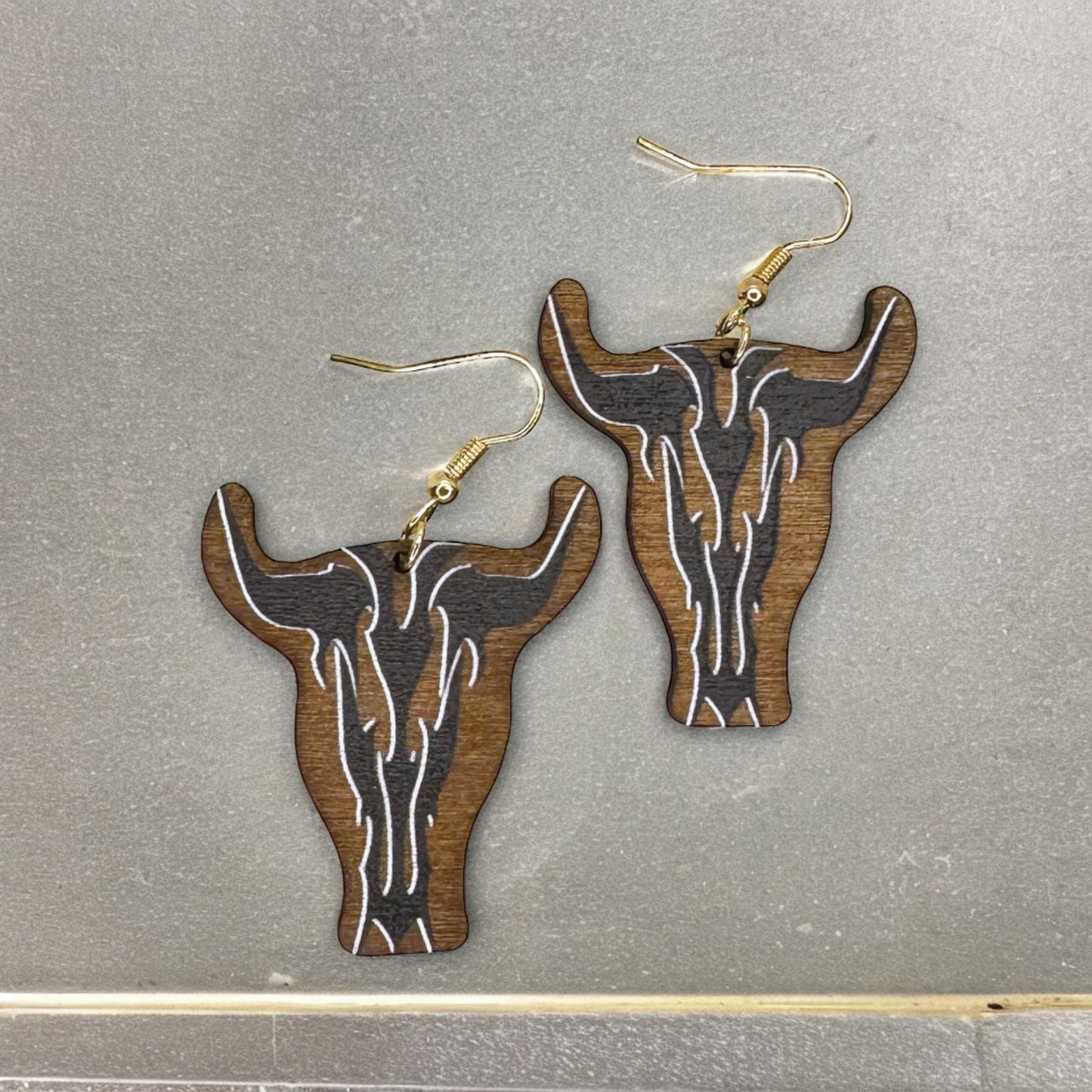 Western Chic: Brown & Black Longhorn Dangle Earrings - Boho Jewelry Statement Piece