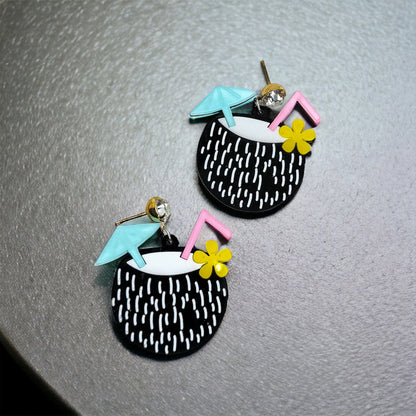 Island Cocktail Earrings - Coconuts, Coconut Earrings, Summer Cocktail, Drink Earrings, Coconut Rum