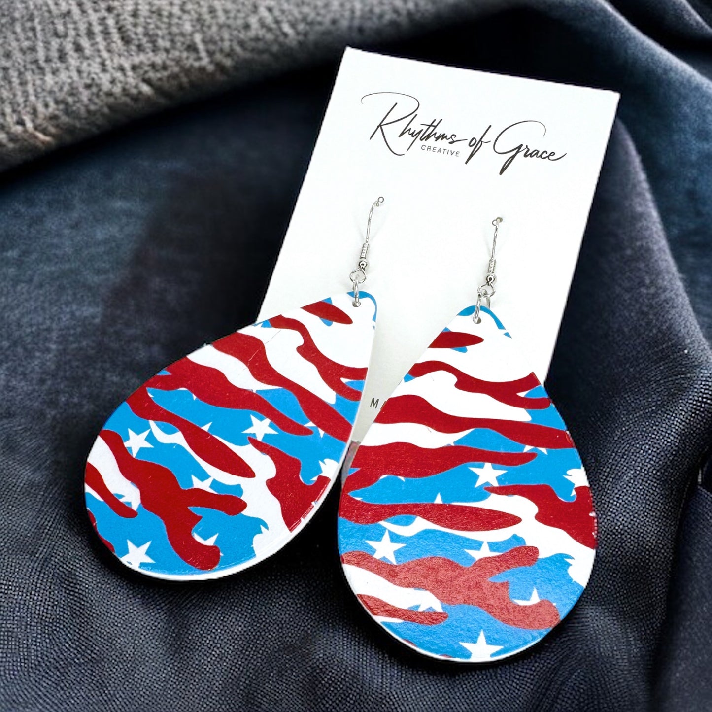 Show Your Patriotic Pride with Our Oversized Patriotic Camo Dangle Earrings!