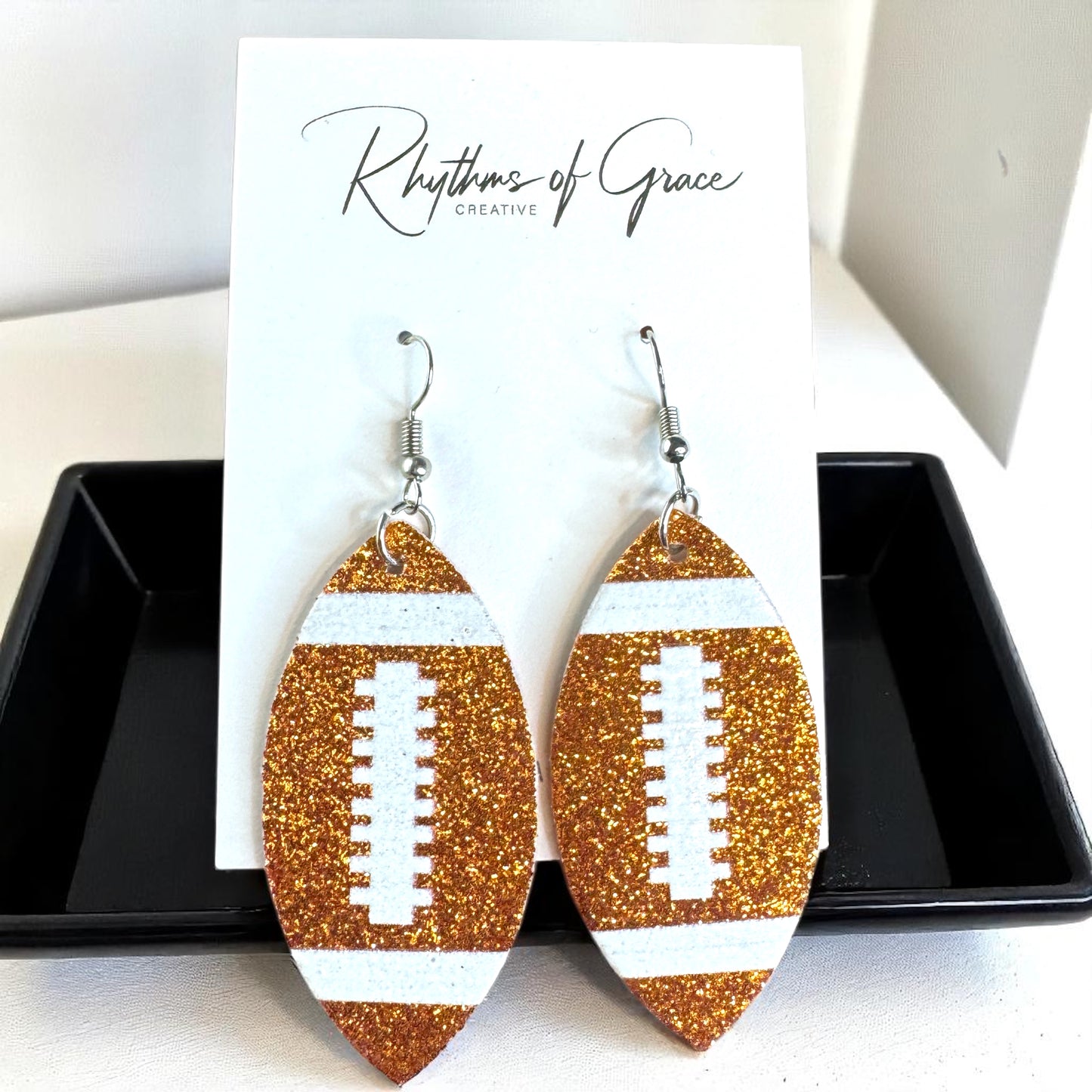 Score Big with Sparkle! Glitter Football Dangle Earrings 🏈