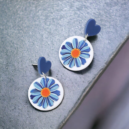Blue Flower Earrings - Flower Accessories, Blue Earrings, Flower Jewelry, Handmade Earrings