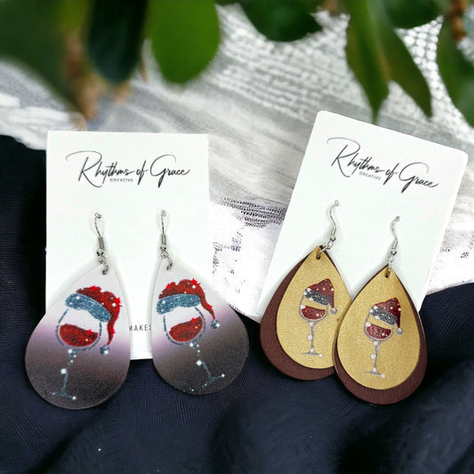 Festive Wine Earrings - Holiday Cheer in Two Stylish Designs!🍷