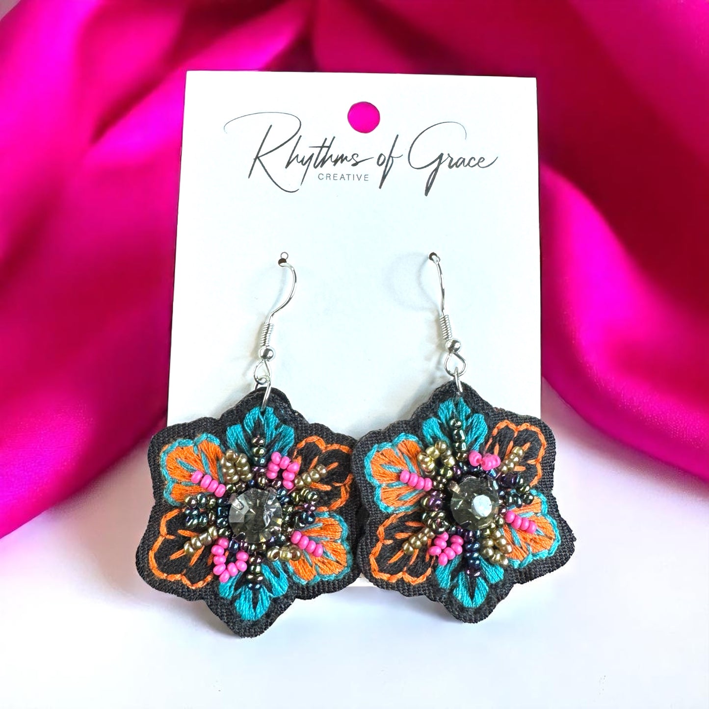 Boho Chic Embroidered Dangle Earrings – Add a Pop of Color!
