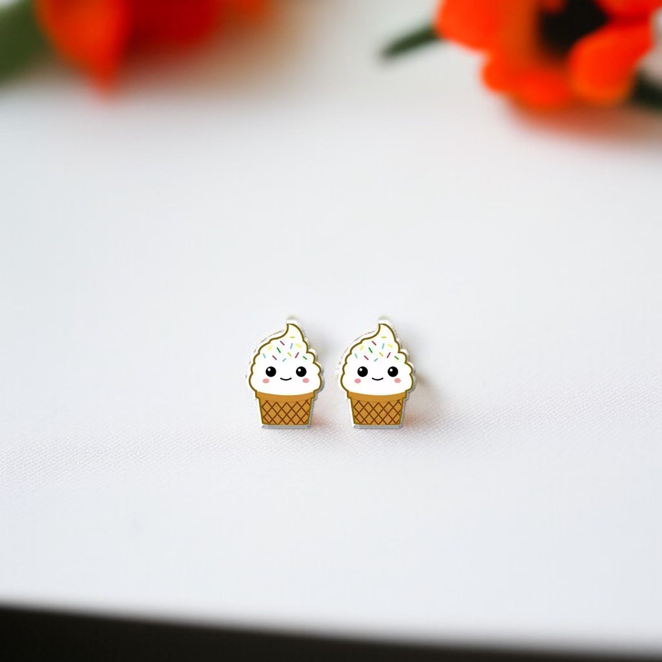 Scoop Up the Fun: Adorable Vanilla Ice Cream Cone Stud Earrings!