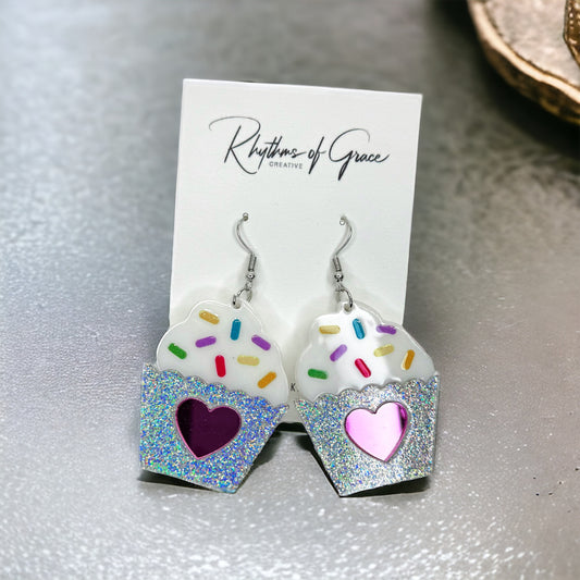 Cupcake Earrings - Birthday Earrings, Handmade Jewelry, Cupcake Jewelry, Food Earrings, Cake Earrings, Pastry Chef