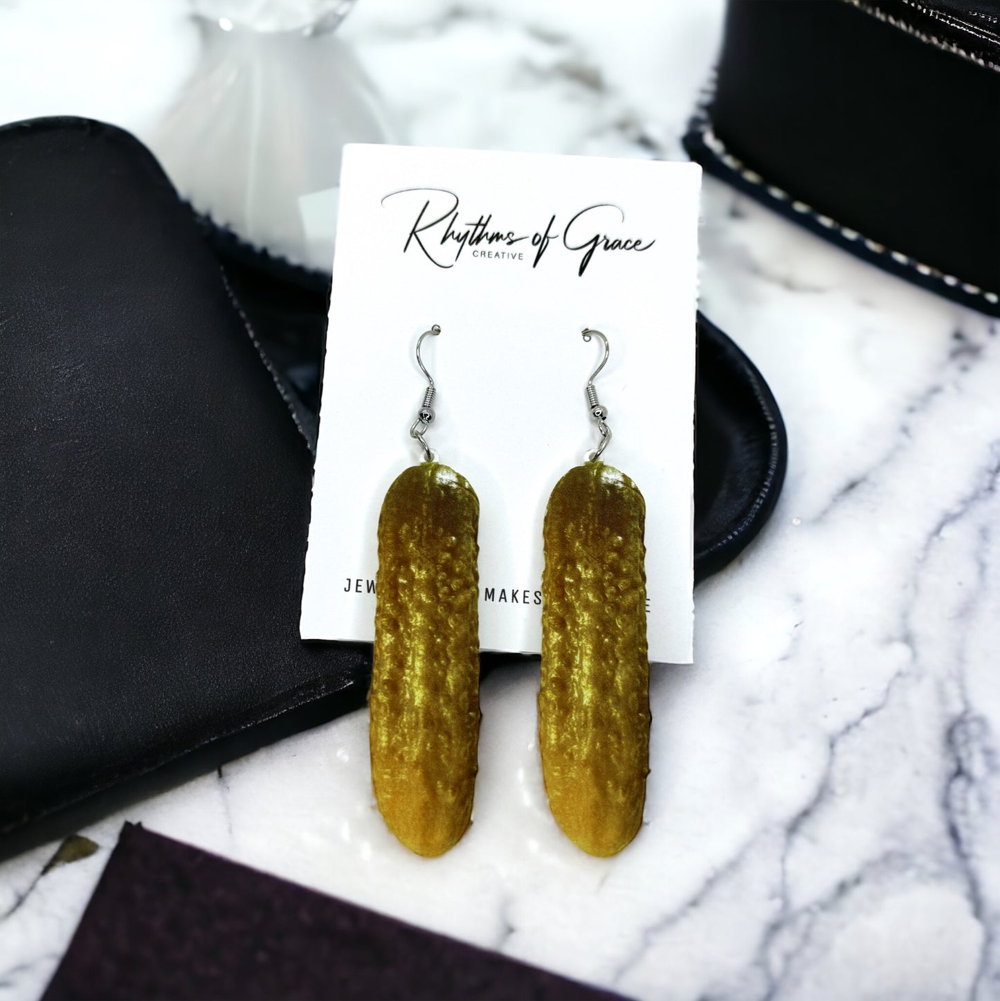 Pucker Up! Playful Pickle Dangle Earrings Sparkle!
