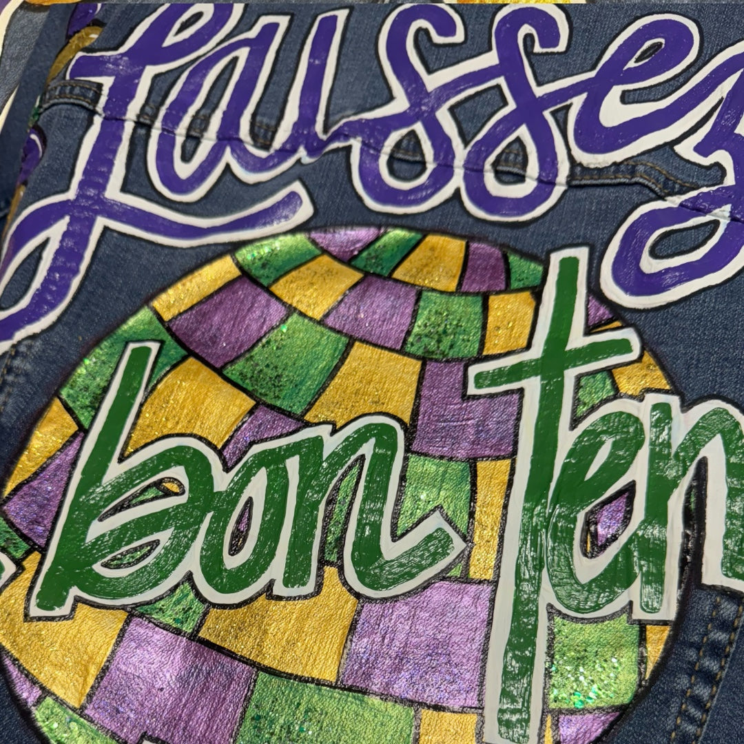 Hand Painted Jean Jacket: “Laissez les bon temps rouler”
