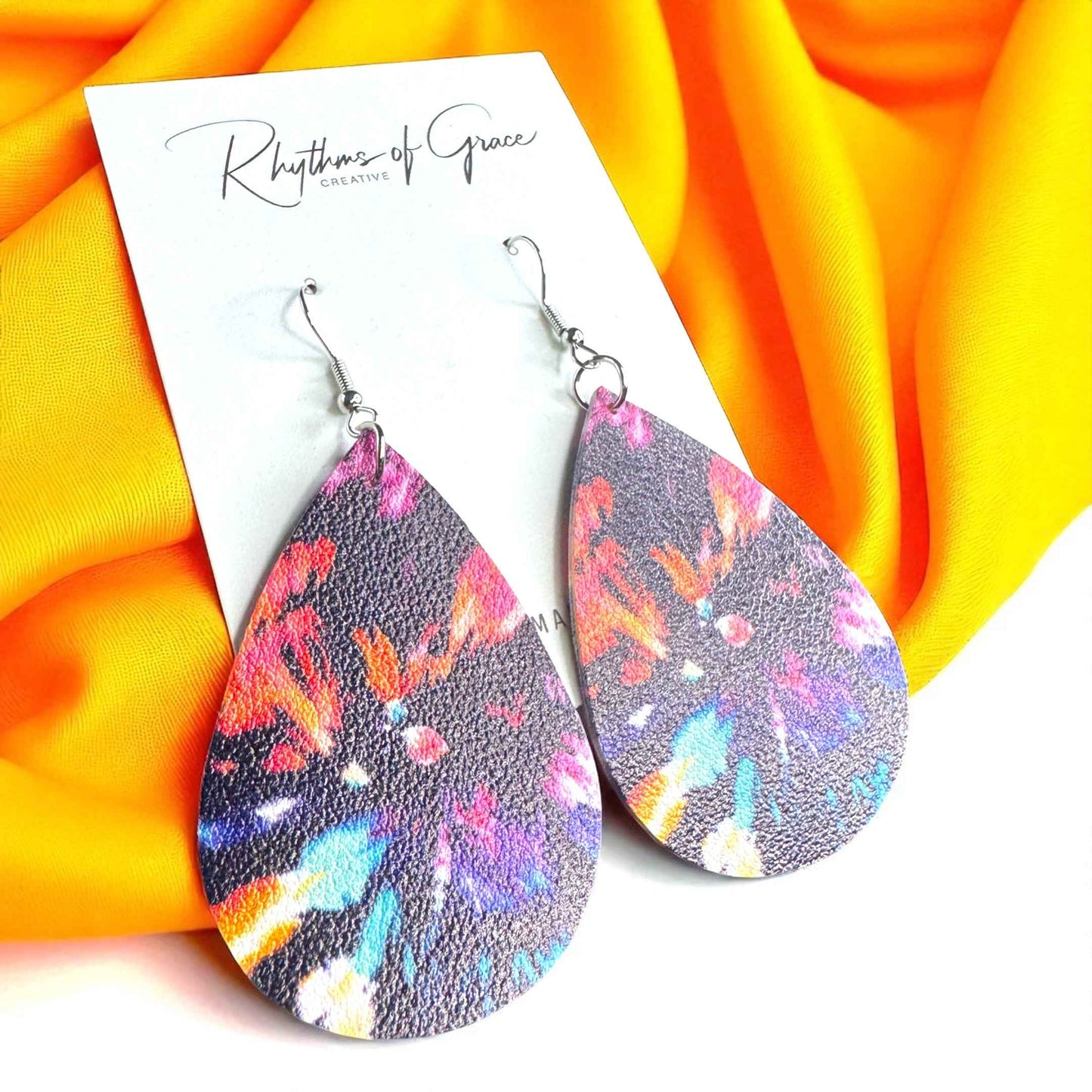 Tie Dyed Teardrop Earrings – Boho Bold & Bright! 🌈