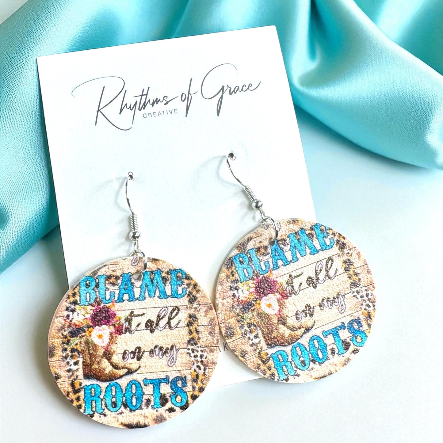 Blame It All On My Roots: Floral Cowgirl Boot Western Dangle Earrings