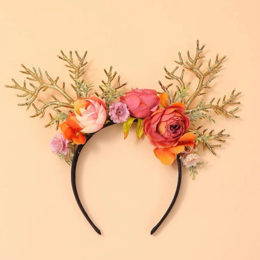 Woodland Antler and Flower Headband - Handmade Headpiece, Antler Headpiece, Woodland Nymph, Antler Headband