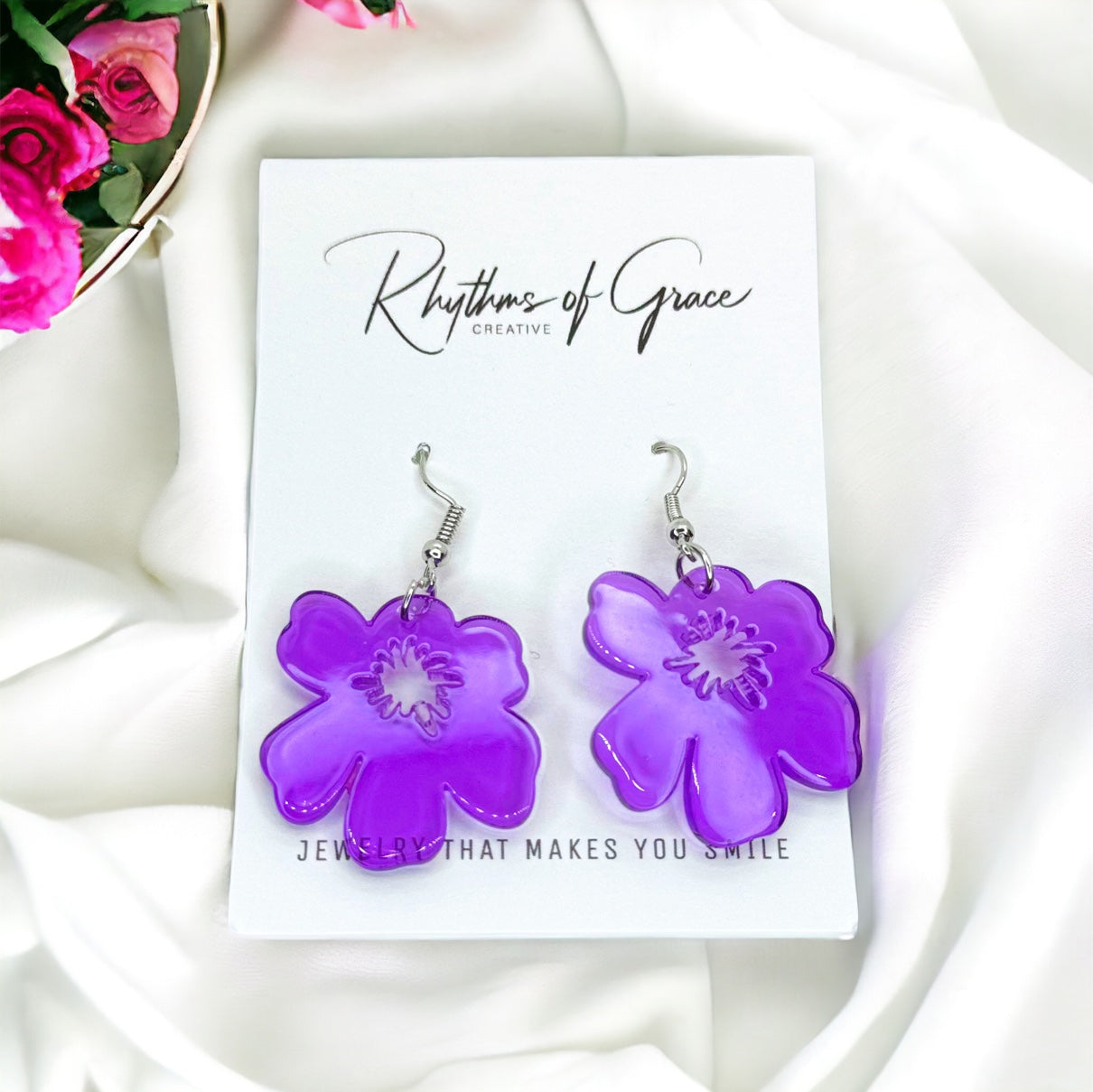 Flower Earrings - Flower Accessories, Colorful Earrings, Flower Jewelry, Tropical Flower, Handmade Earrings