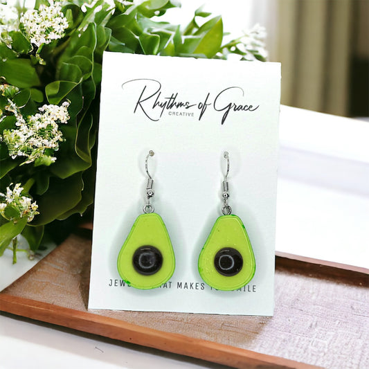 Avocado Earrings - Handmade Earrings, Handmade Jewelry, Food Earrings, Food Jewelry, Avocado Jewelry, Dangle Earrings, Guacamole