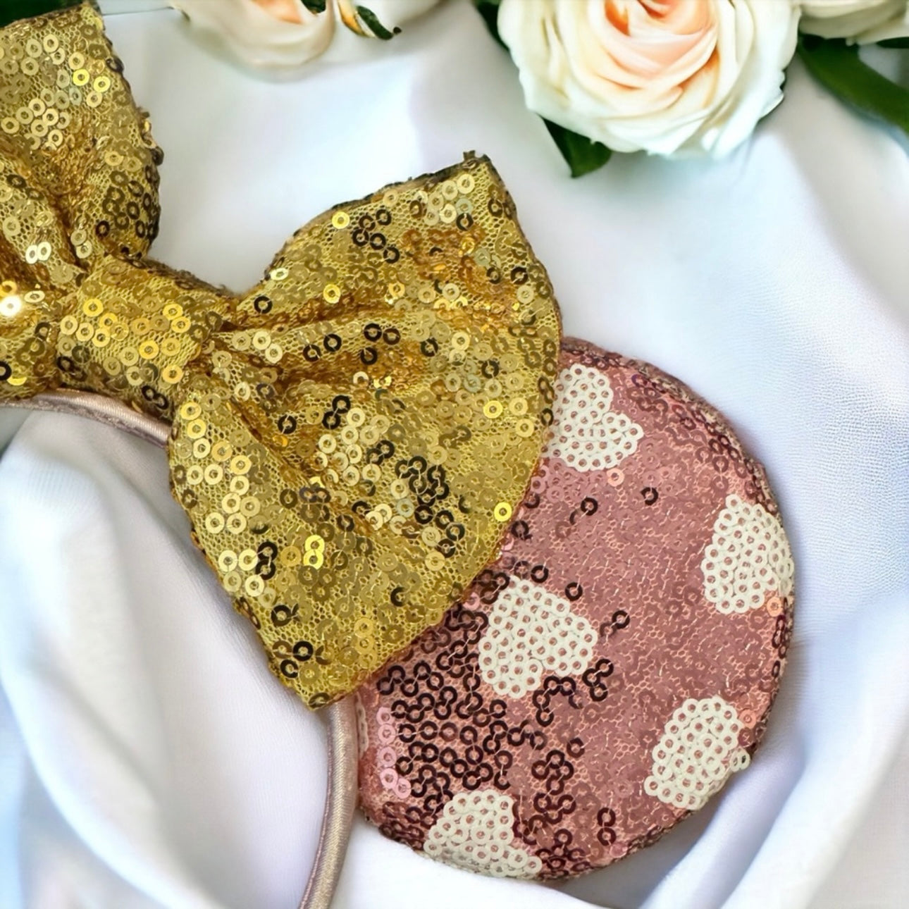 Stunning Pink and Gold Mouse Ears Headband, Valentine’s Day, Disney