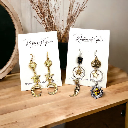 Celestial Earrings - Faith Earrings, Sun and Moon Accessories, Gold and Silver, Bohemian Earrings, Sun Moon Jewelry