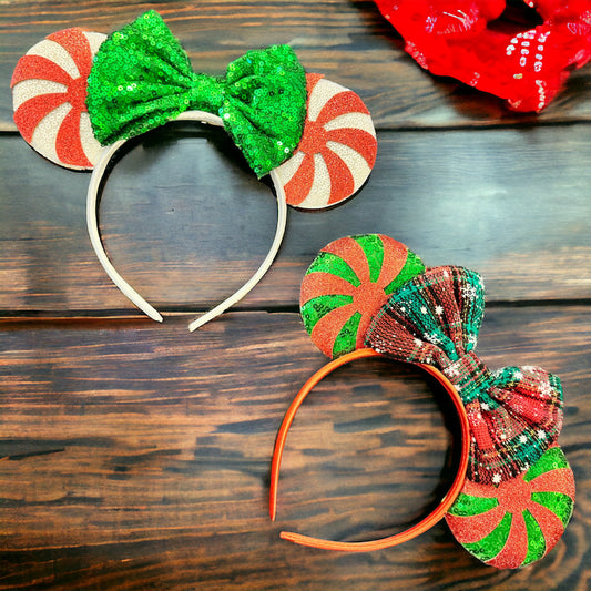 Festive Christmas Mouse Ears Headbands – Peppermint & Holiday Cheer!