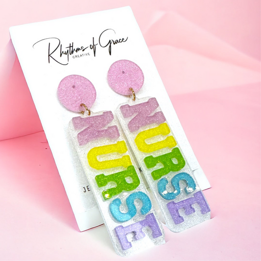 Tiny Patients, Big Heart – Pediatric Nurse Earrings in Glittery Pastels
