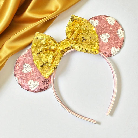Stunning Pink and Gold Mouse Ears Headband, Valentine’s Day, Disney