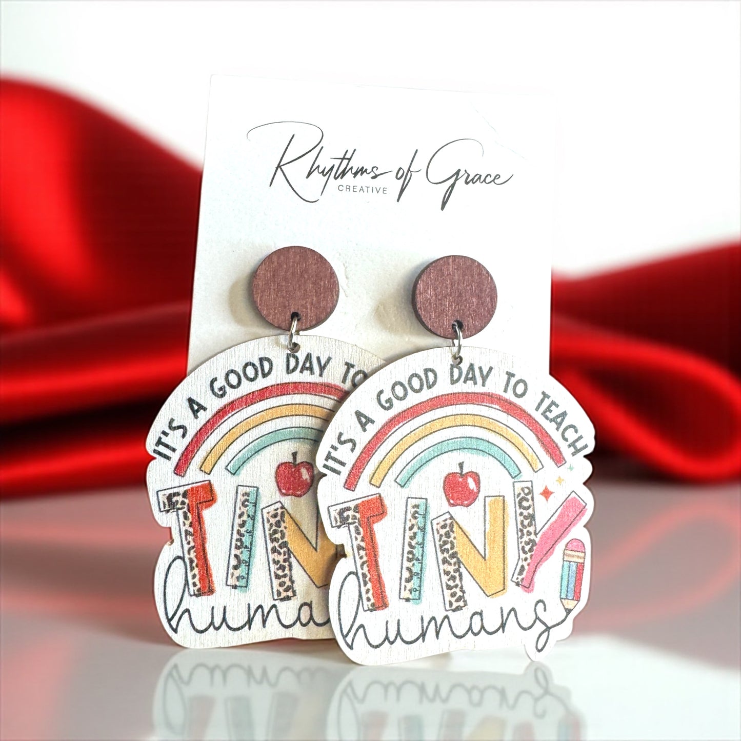 Teach Tiny Humans in Style – Rainbow Wooden Earrings for Teachers! 📚✨