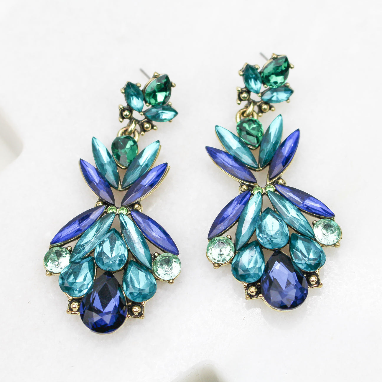 Gorgeous Blue-Green Rhinestone Dangle Earrings