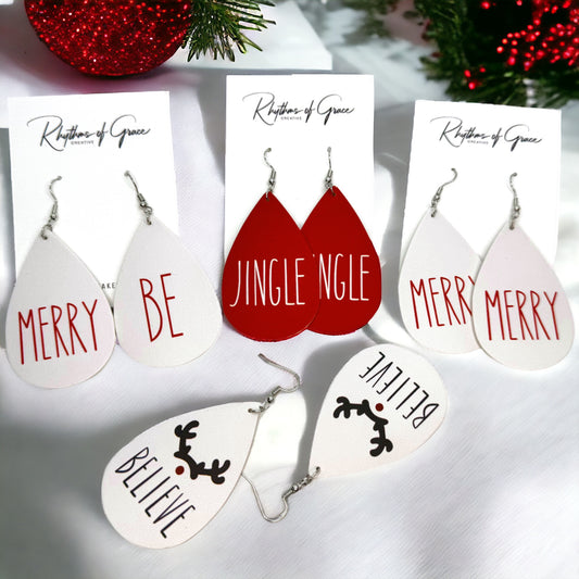 Christmas Earrings - Christmas Tree Earrings, Santa Costume, Christmas Jewelry, Handmade Earrings, Rudolph the Red Nosed Reindeer, Snowflake Earring