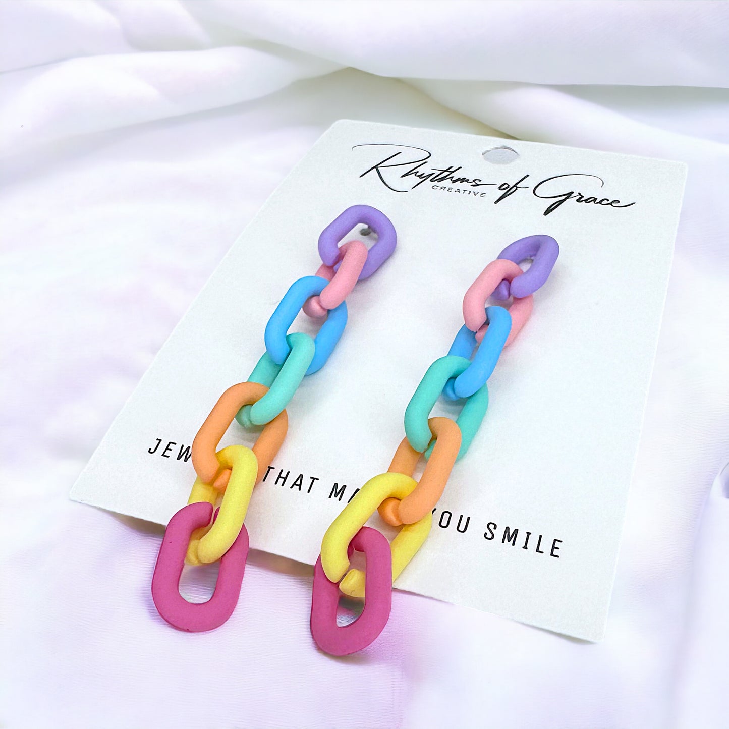 Trendy Acrylic Chain Link Earrings - Stainless Steel Posts, Pastels