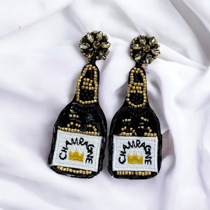 Beaded Champagne Earrings - Champagne Bottle, Wine Earrings, Wine Jewelry, Poppin Bottles, Wine Accessories